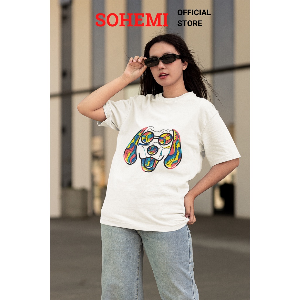 Áo Thun Tay Lỡ Form Rộng SOHEMI họa tiết Cún dễ thương vải cotton 100% 4 chiều cao cấp