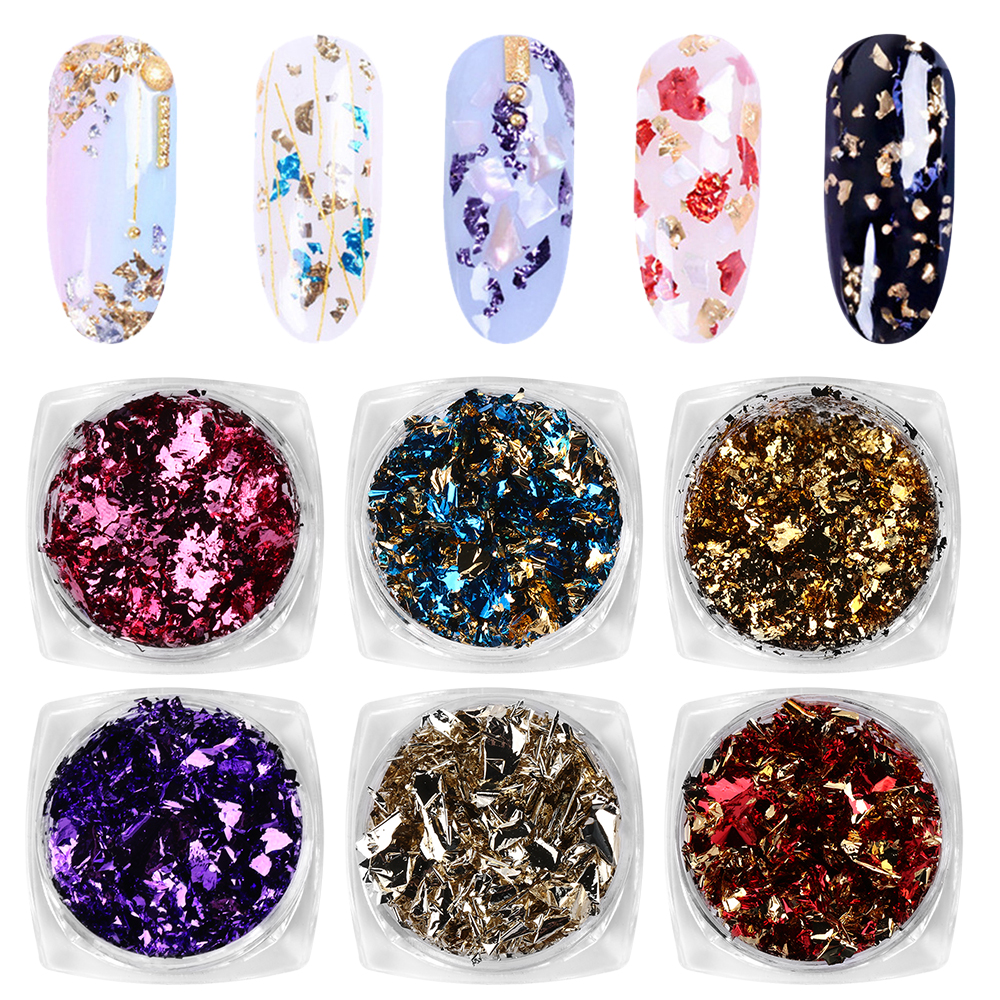 [Hàng mới về] Miếng dán lá nhôm trang trí móng tay nghệ thuật thủ công 3D lấp lánh nhiều màu sắc tùy chọn