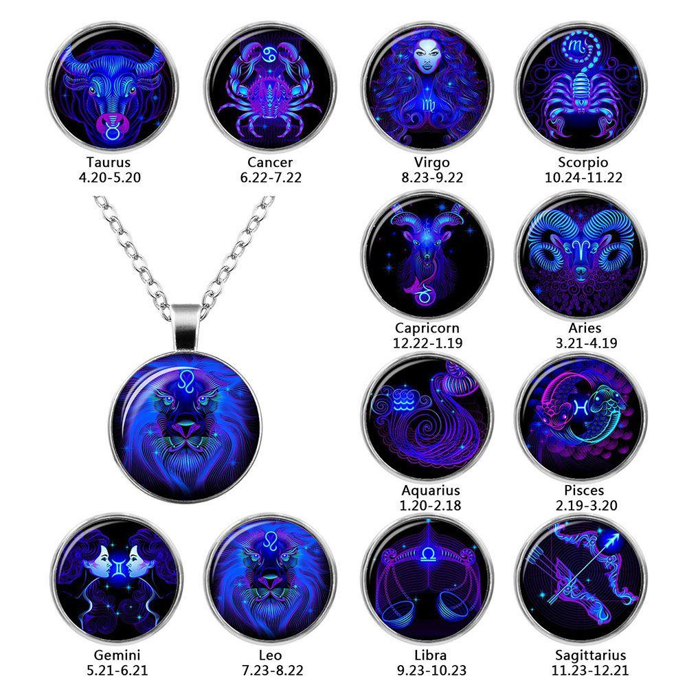 1 Vòng cổ Mặt Kính Cabochon In Hình Cung Hoàng Đạo Dành Cho Nam Nữ