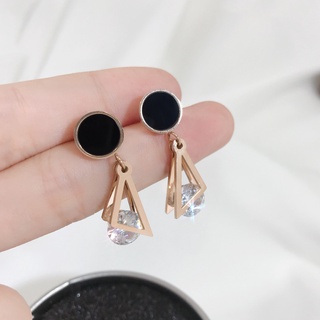 Khuyên tai hình giọt nước màu đen đính đá zircon phong cách Hàn Quốc sang trọng cho nữ