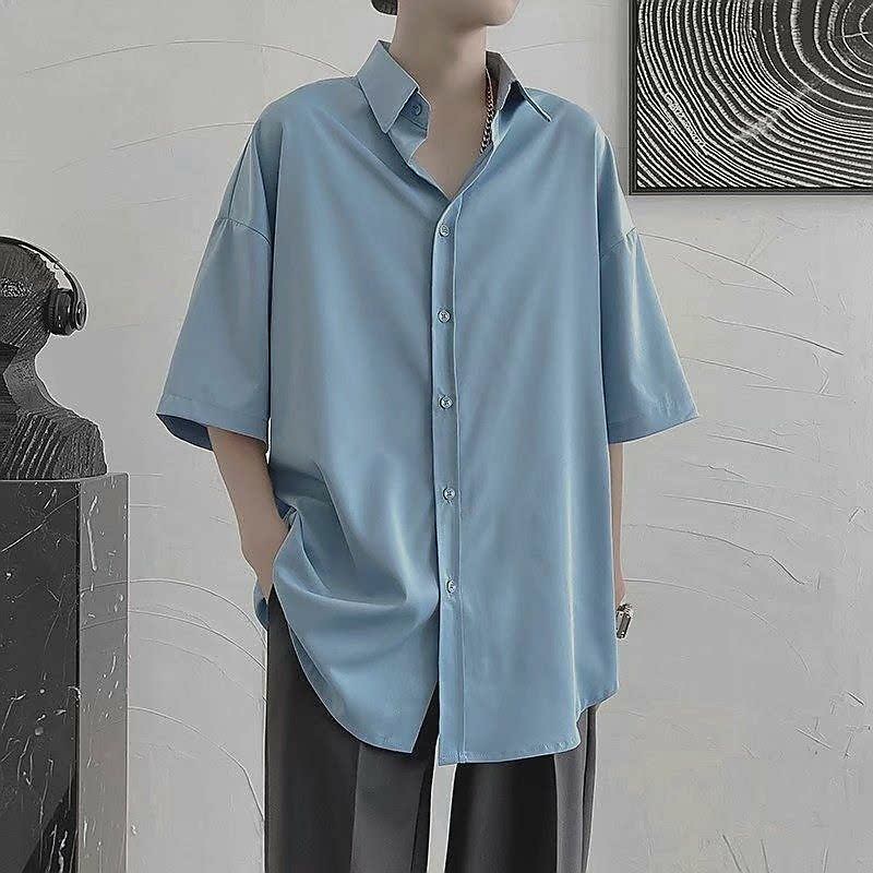 Áo sơ mi rộng tay ngắn nam nữ unisex cổ bẻ nhiều màu kiểu hàn quốc vải lụa mềm mịn mát-MRN01 từ 40-85kg
