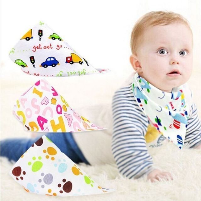 5 Chiếc Khăn Yếm Tam Giác Cotton 2 Cúc Bấm Cho Bé 0-5 Tuổi