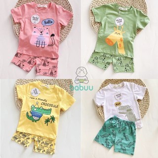 Bộ Minky Mom Cộc Tay Cho Bé Gái,Bé Trai 0 1 2 3 4 5 6 Tuổi Vải Cotton-Quần Áo Trẻ Em Đồ Bộ Cho Bé Hình Mèo Khủng Long