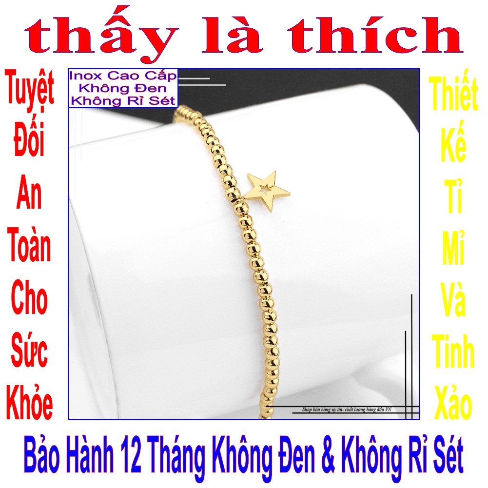 Lắc tay hạt tròn màu vàng nữ kiểu chuỗi bi và ngôi sao - Cam kết 1 đổi 1 nếu hoen, gỉ sét