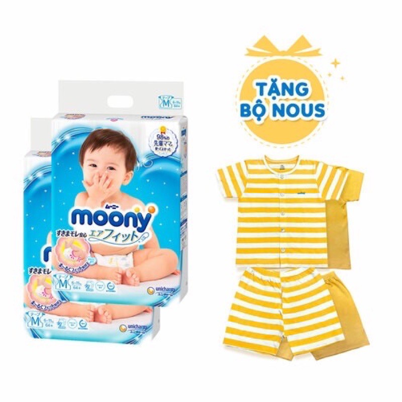 (Tặng bộ Nous) Combo 2 bịch tã quần/ tã dán Moony các size NB90/S84/M58/M64/L44/L54/Xl38