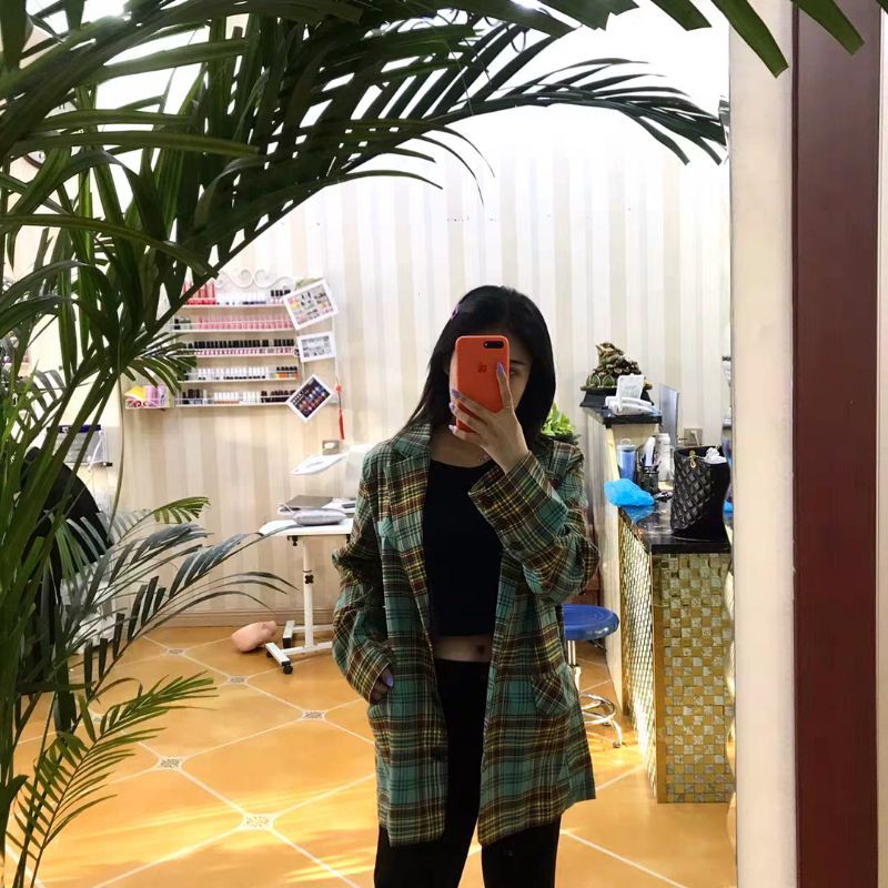 Sẵn Xanh 3(Hàng Đẹp)Ảnh thật 5 hình cuối-HC342.Áo blazer kẻ caro Hàn Quốc chanh xả | BigBuy360 - bigbuy360.vn