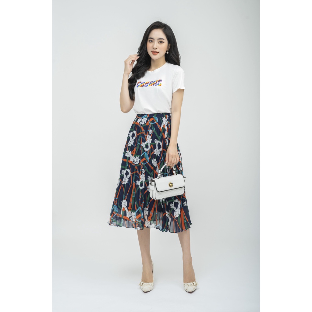 Áo cotton nữ dáng suông ngắn tay in chữ Fiona F522158