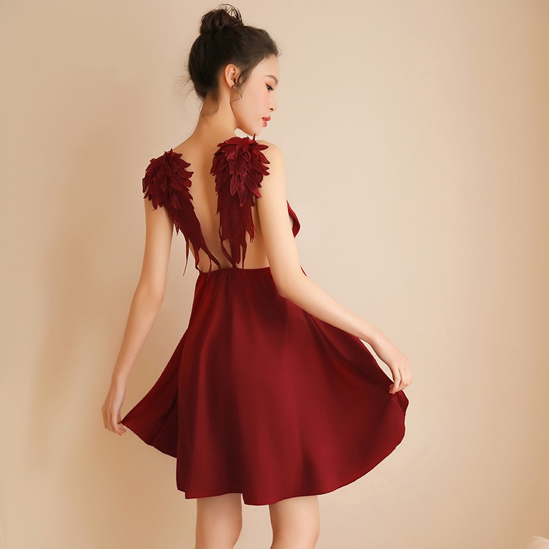 Váy ngủ lụa 2 dây ZOZORO dây được đan thiên nga nàng thơ quyến rũ-VNMS04