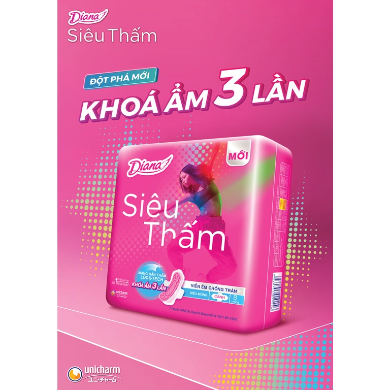 Băng vệ sinh Diana Siêu thấm Maxi (dày) có cánh 8 miếng/gói