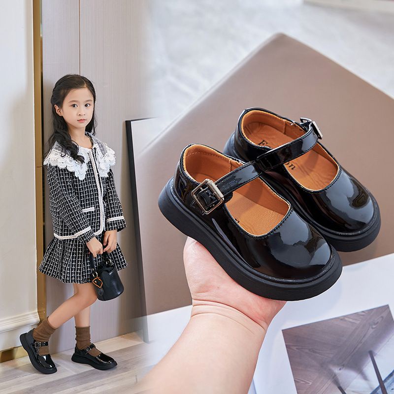 Giày búp bê bé gái quai dán Giày Vintage da bóng siêu xinh phong cách Hàn Quốc