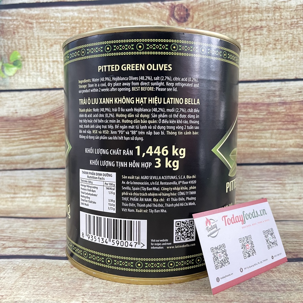 [HSD MỚI T7/2025] Quả Oliu Xanh, Quả Oliu Đen tách hạt Latino Bella Tây Ban Nha hộp 3KG