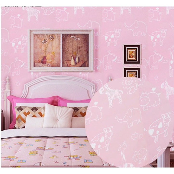 Decal giấy dán tường vườn thú hồng khổ 45cm keo sẵn