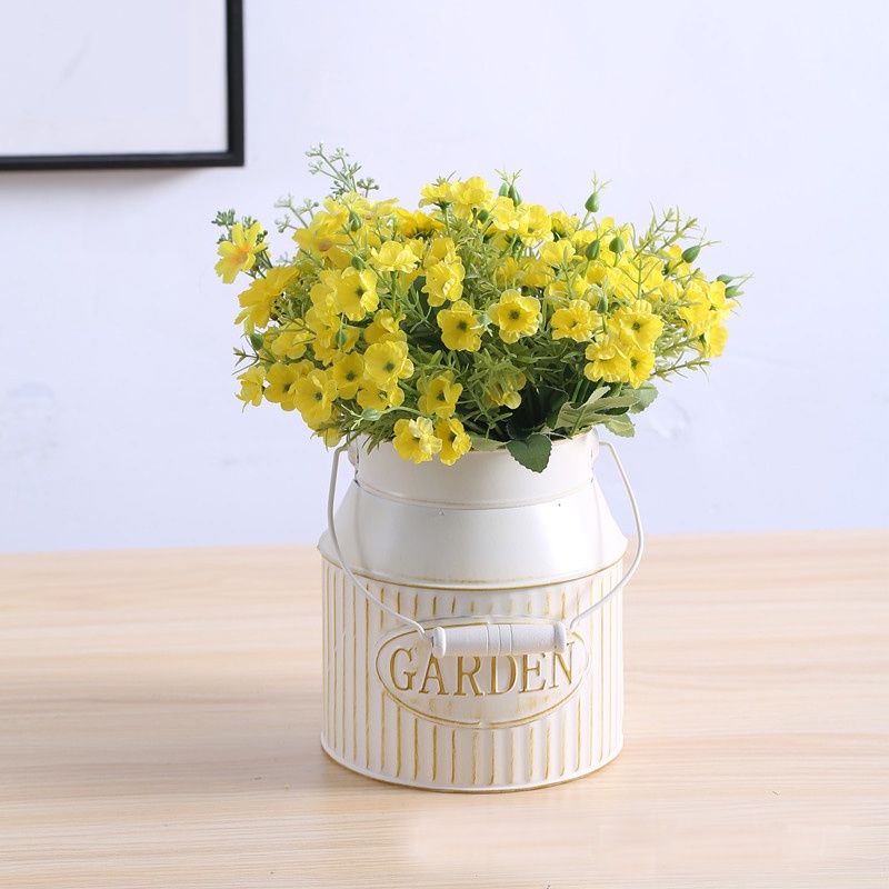 Bình cắm hoa thiếc có quai xách chậu phong cách Bắc Âu, xô sắt trồng hoa vintage