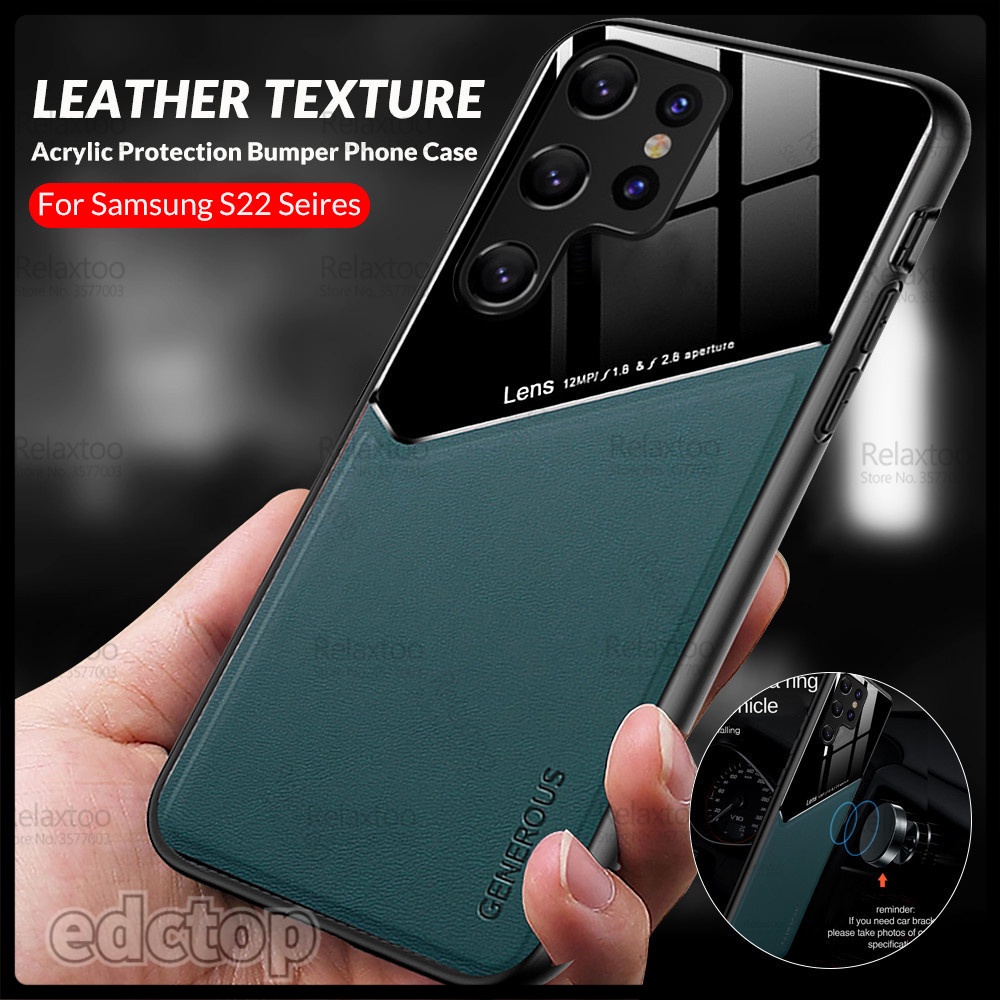 Bao da Samsung Galaxy S22 Ultra Case Leather Car Magnetic Holder Cover Samsung S22 Ultra S22 Plus 5G Silicone chống sốc Coque