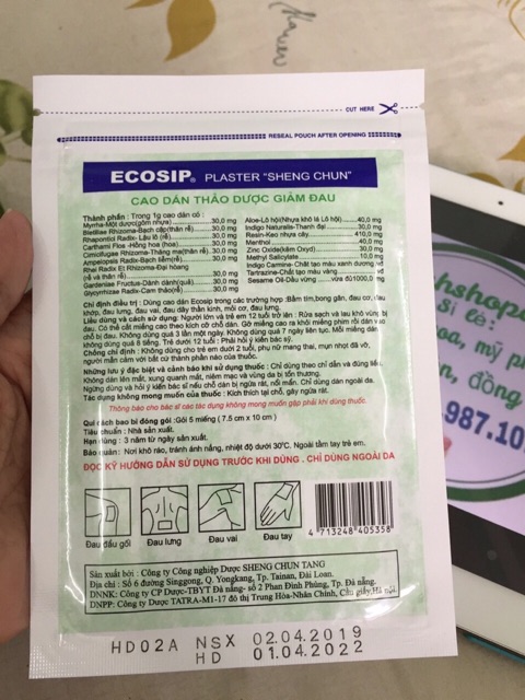 Cao dán thảo dược Ecosip