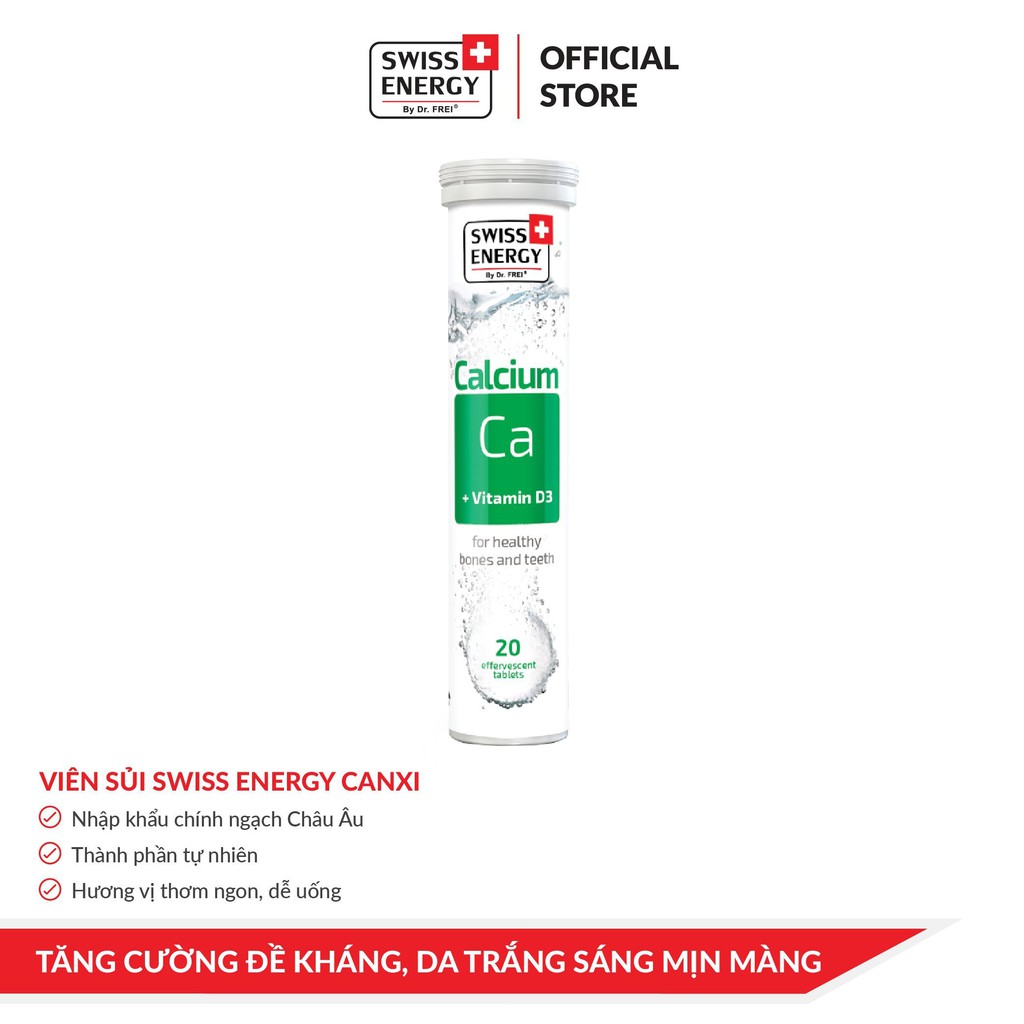 Viên Sủi Hỗ Trợ Phát Triển Xương và Răng Khỏe Mạnh Swiss Energy Calcium + Vitamin D3 (Tuýp 20 viên)