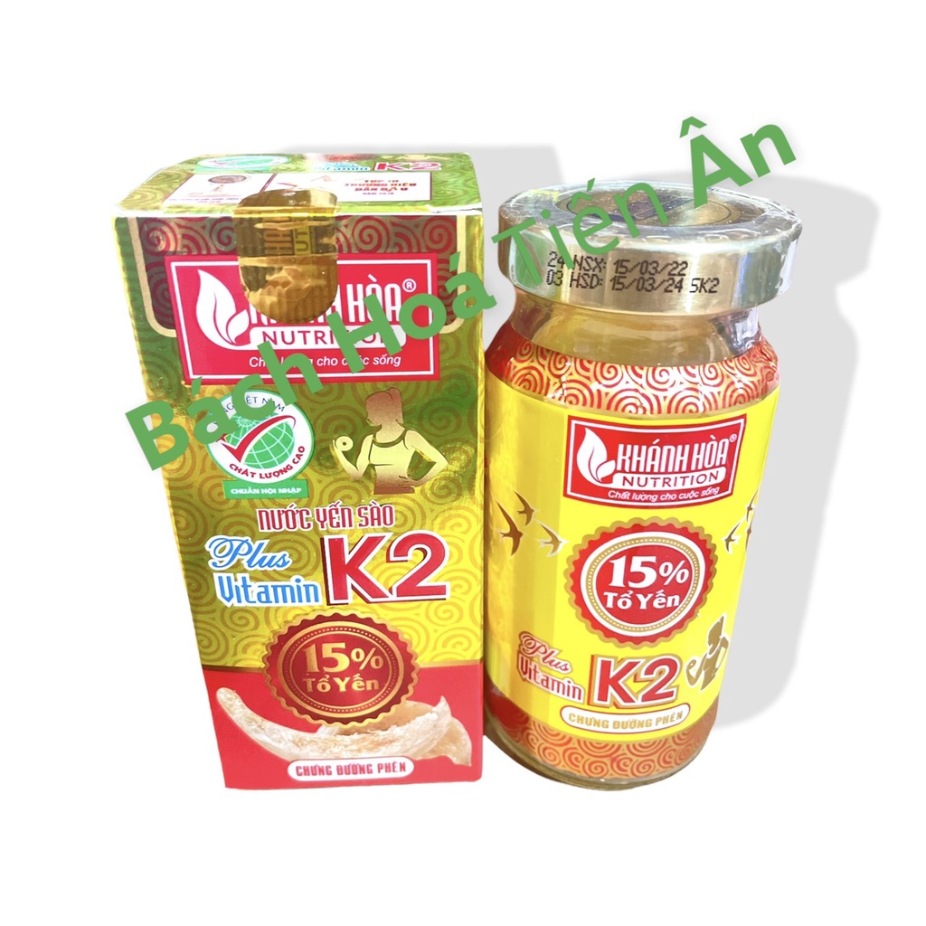 Yến Sào Khánh Hòa Plus Vitamin K2 Chưng đường phèn  15% Tổ Yến  Lọ 125ml