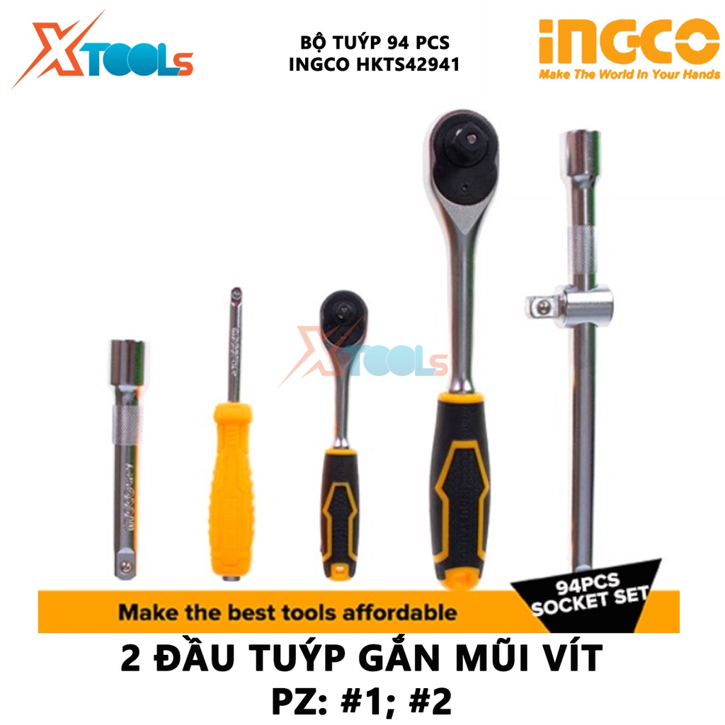 Bộ tuýp đa năng 94 chi tiết INGCO HKTS42941 bộ 94 đầu tuýp