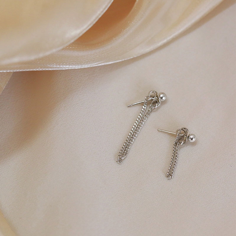 Exquisite earrings Bạc Dang Chuỗi Bông Tai Silver Dangle Chain Stud Earring Jewelry