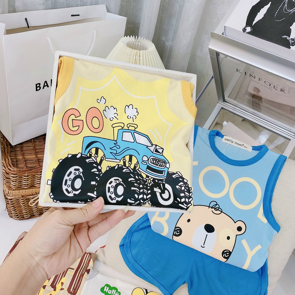Bộ ba lỗ  thun lạnh minky cho bé in hinh kute thoáng mát