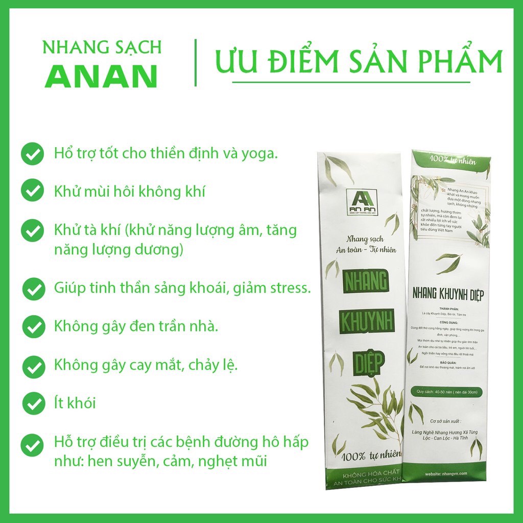 Nhang sạch khuynh diệp ( GÓI 100 QUE ) Nhang An An 100% từ tự nhiên.