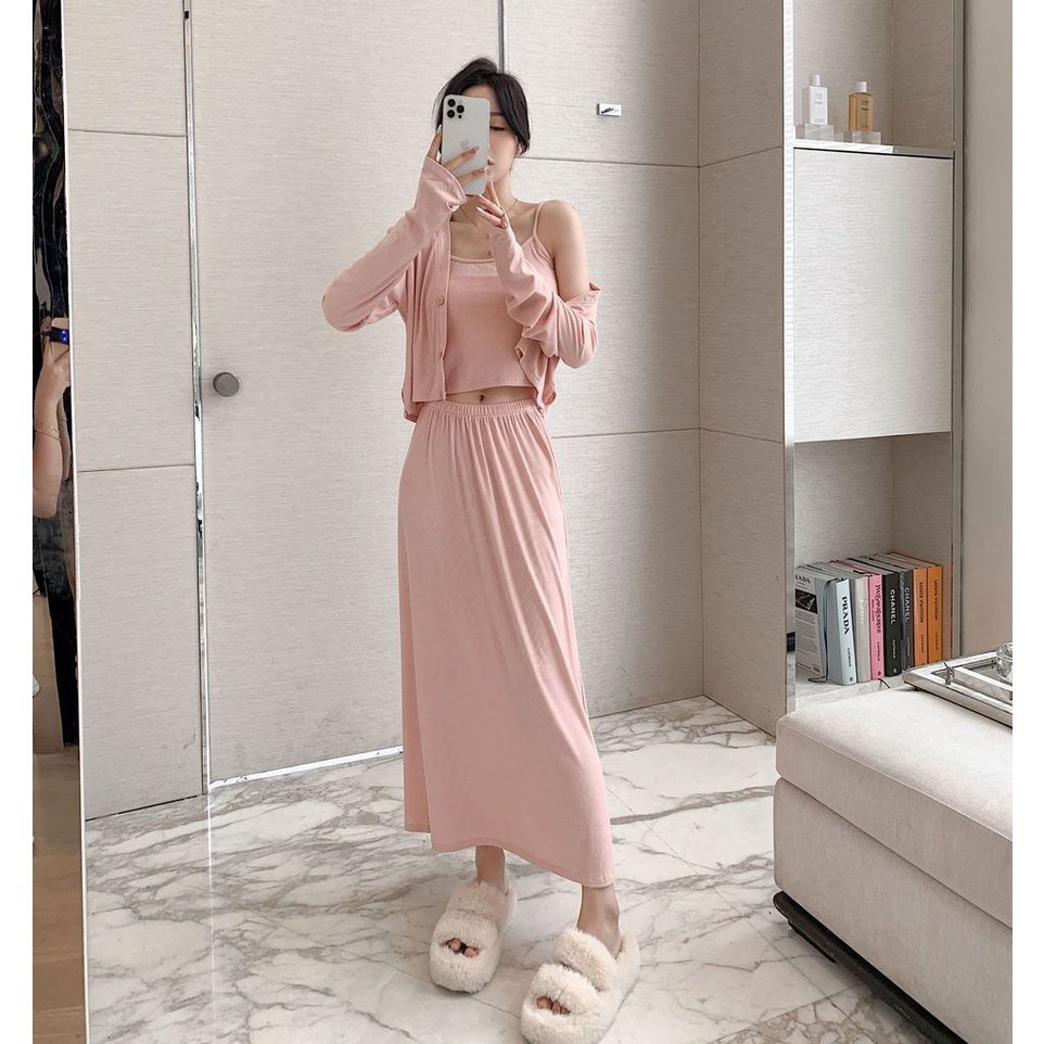 Bộ Đồ Ngủ 3 Món Tay Dài Thời Trang Thu Đông Chất Lượng Cao Mới