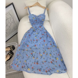 [ẢNH THẬT TRẢI SÀN] ĐẦM MIDI 2 DÂY HOA THẮT NƠ LƯNG