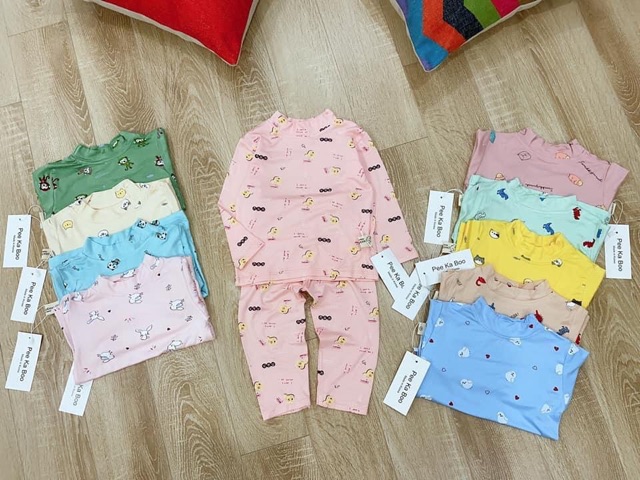 Bộ thu đông thun lạnh cotton cổ cao, quần áo trẻ em thu đông PEEKAPOO hàng quảng châu bé trai bé gái sz 10-16kg