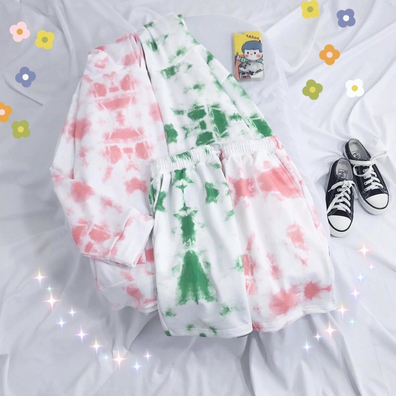 Set Hoodie Loang Màu Tay Dài Ảnh Thật