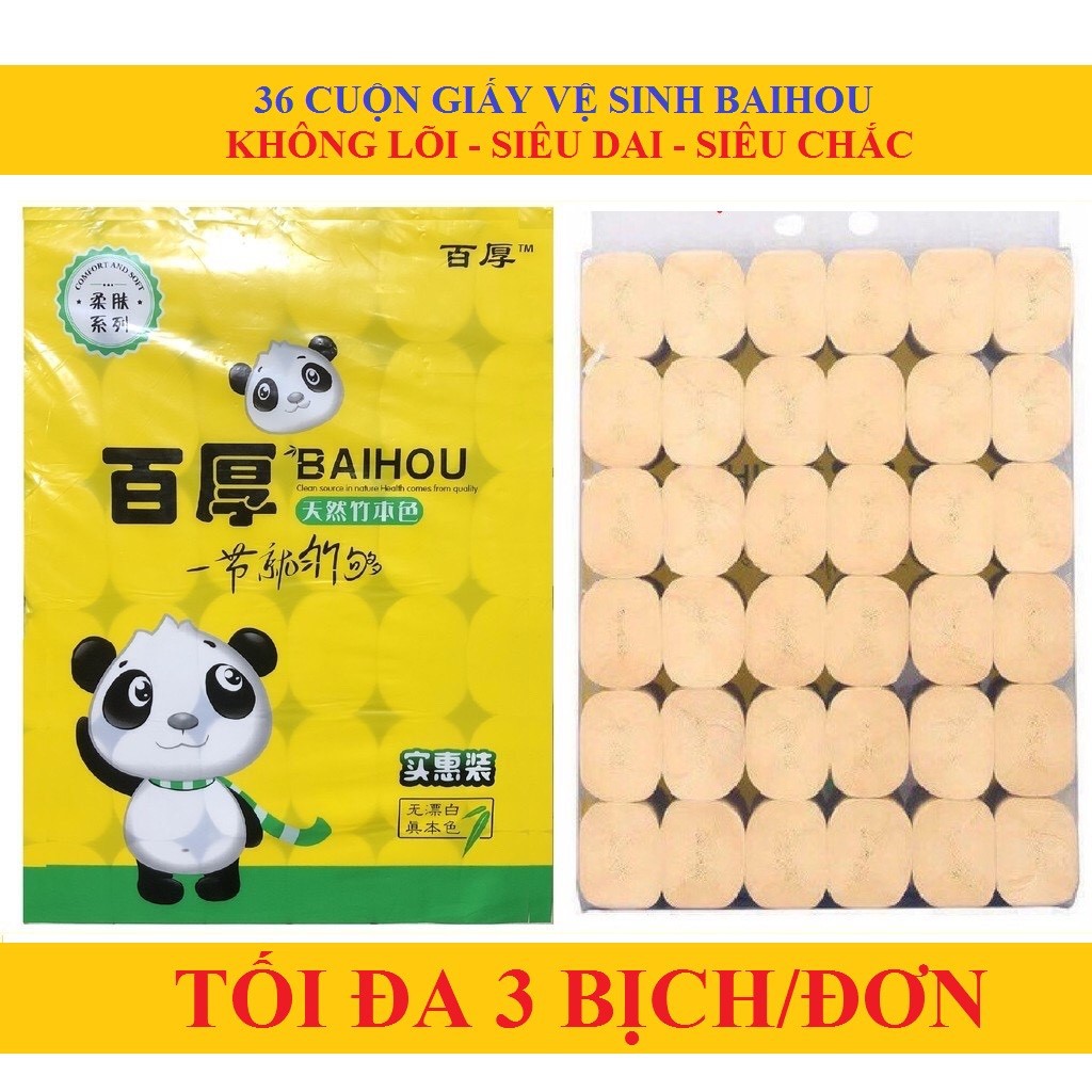 GIẤY VỆ SINH BAIHOU 36 CUỘN KHÔNG LÕI CHUẨN NỘI ĐỊA TRUNG ( TỔNG KHO GIA DỤNG GIÁ RẺ )