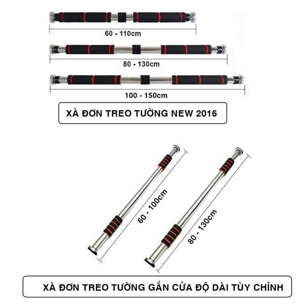 Thanh Xà Đơn Treo Tường Gắn Cửa Hàng Loại 1 Nhiều CỡTừ 62-150cm Tùy Chỉnh Phù Hợp Tập Gym Tại Nhà Tăng Cơ Bắp