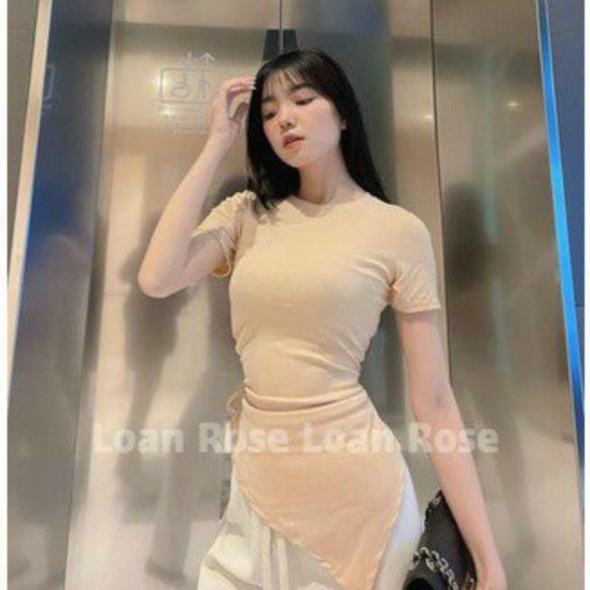 Áo thun tay ngắn  kiểu vạt nhọn rút dây hông hot trend (Tv-A15