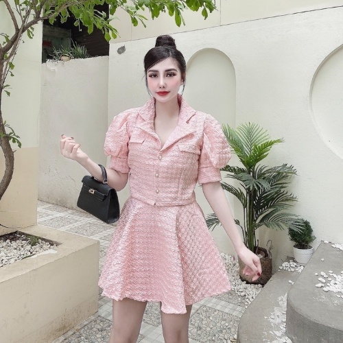 Set áo cổ vest chân váy xòe ❤️ Set tiểu thư cúc ngọc sang chảnh kèm hình thật | BigBuy360 - bigbuy360.vn