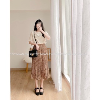 SET ÁO PHÔNG MÀU BE MIX CHÂN VÁY HOA NHÍ DẬP LI SỊN SÒ
