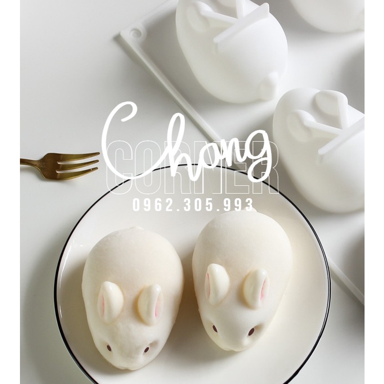 Khuôn silicone bánh pudding khuôn mousse  hình thỏ 6 lỗ 3d khuôn xà phòng handmade