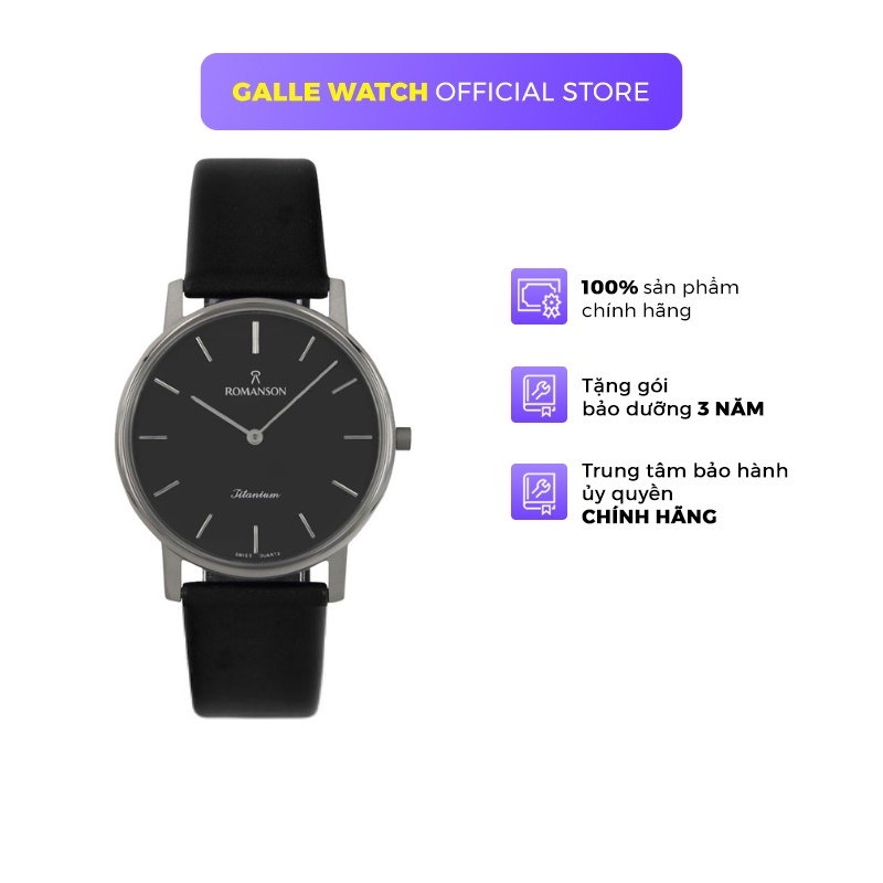 Đồng hồ Romanson Classic Men Watch UL3578MWBK nam máy Thụy Sĩ mặt mỏng vỏ Titanium kính chống xước dây da chính hãng
