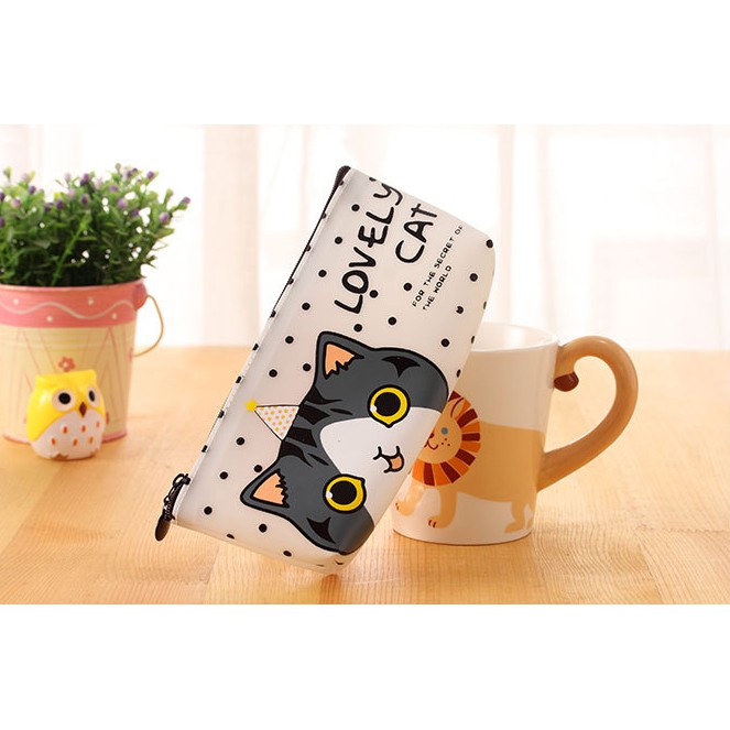 Bóp viết, túi bút học sinh Mèo lovely Cat, kích thước 19x9 cm, chất liệu simili không thấm nước SakuraShop