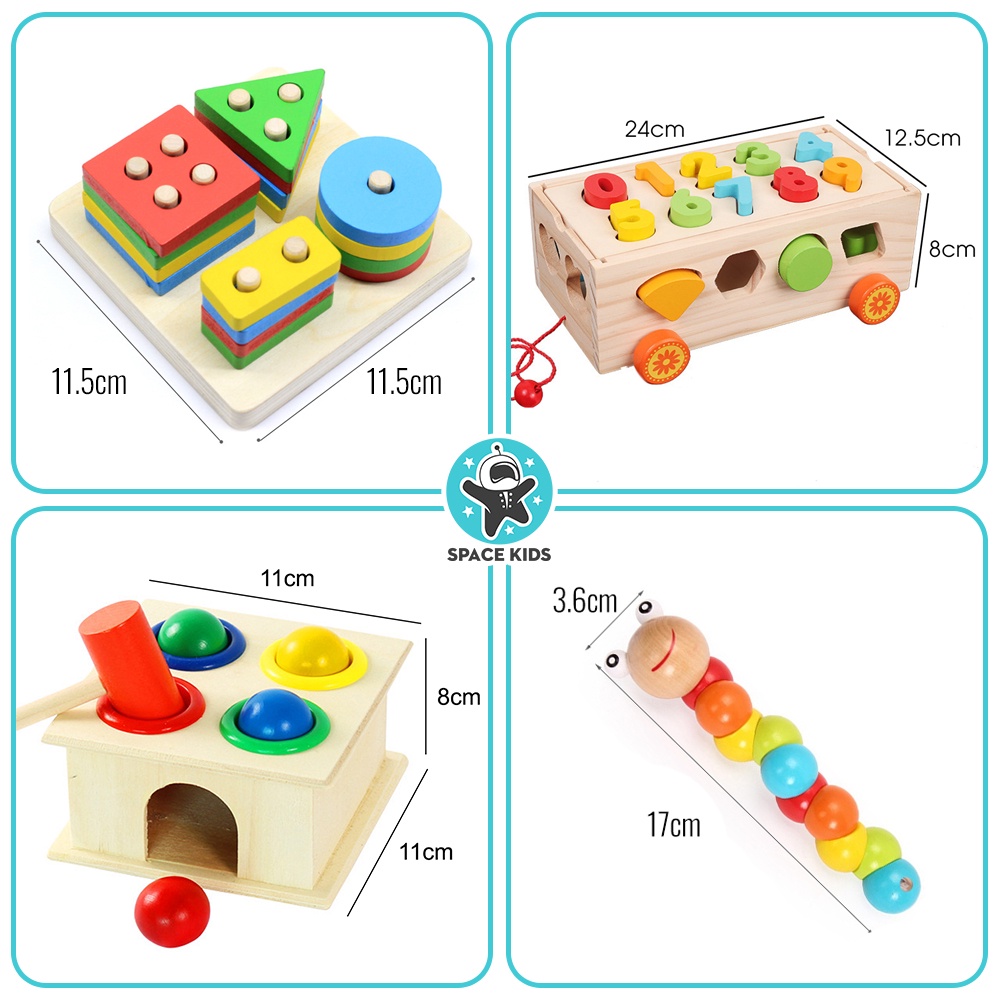 Đồ chơi gỗ thông minh cho bé 1 2 3 4 tuổi tư duy phát triển trí tuệ, Đồ chơi giáo dục montessori combo nhiều món