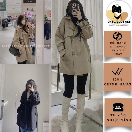 Áo vest Nữ dáng dài kèm đai chất kaki dày dặn form rộng phong cách Hàn Quốc 2 màu ĐEN | BE