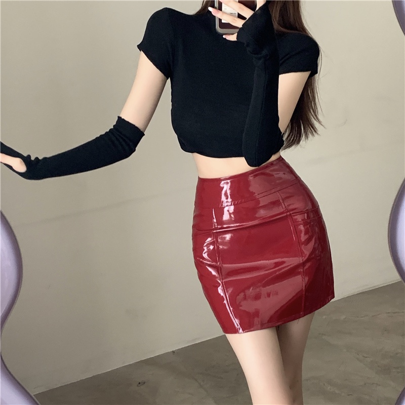 Chân Váy Chữ A Lưng Cao Bằng Da Phong Cách Hàn Quốc Thời Trang Cho Nữ