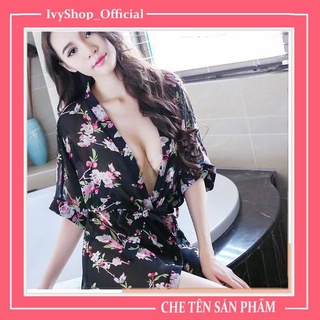 Áo choàng kimono ngủ voan hoa siêu gợi cảm , áo choàng đi biển, chụp ảnh indoor studio