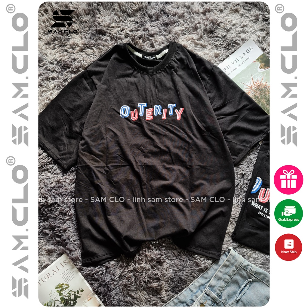 Áo thun tay lỡ nữ SAM CLO freesize phông form rộng dáng Unisex, mặc lớp, nhóm, couple in chữ OUTERITY