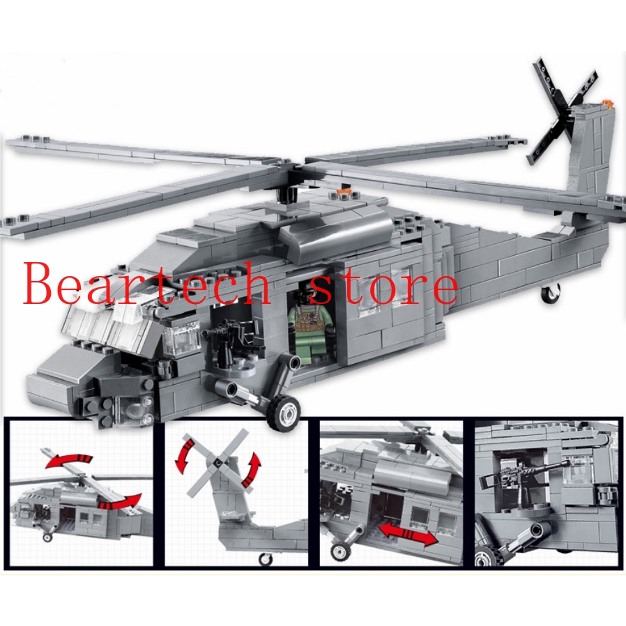 Bộ đồ chơi khối lego tự lắp ráp mô hình trực thăng quân sự Black Hawk thương hiệu Decool 2114