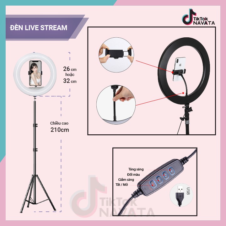 Đèn Led LiveSteam Quay TIKTOK và chân đèn 2m1 hỗ trợ live stream bán hàng Makeup, thẩm mỹ , spa LOẠI TỐT