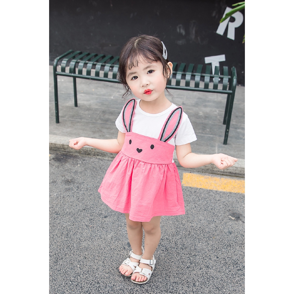 Bộ Áo Liền Quần Hình Thỏ Hoạt Hình Dễ Thương Cho Bé Gái 1-3 Tuổi