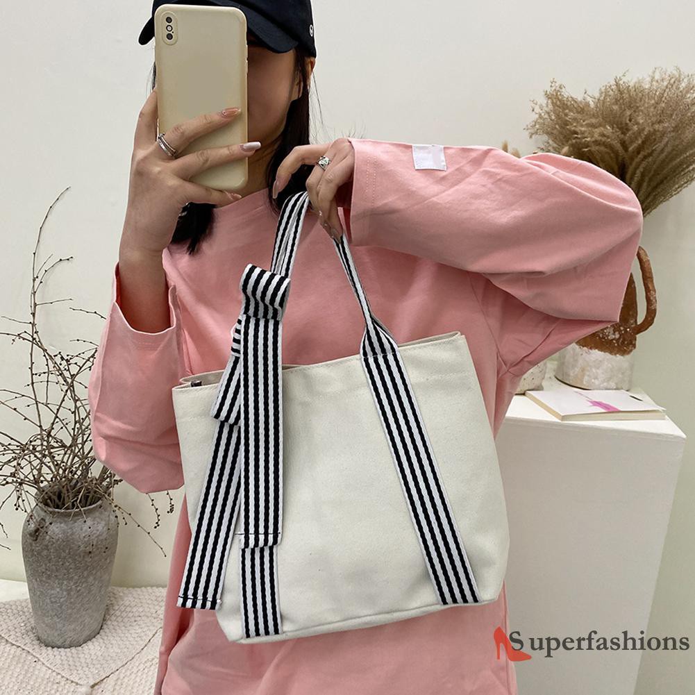 【Hot Sale】Women Bow Shoulder Underarm Bag Ladies Preppy Style Canvas Handbag Tote