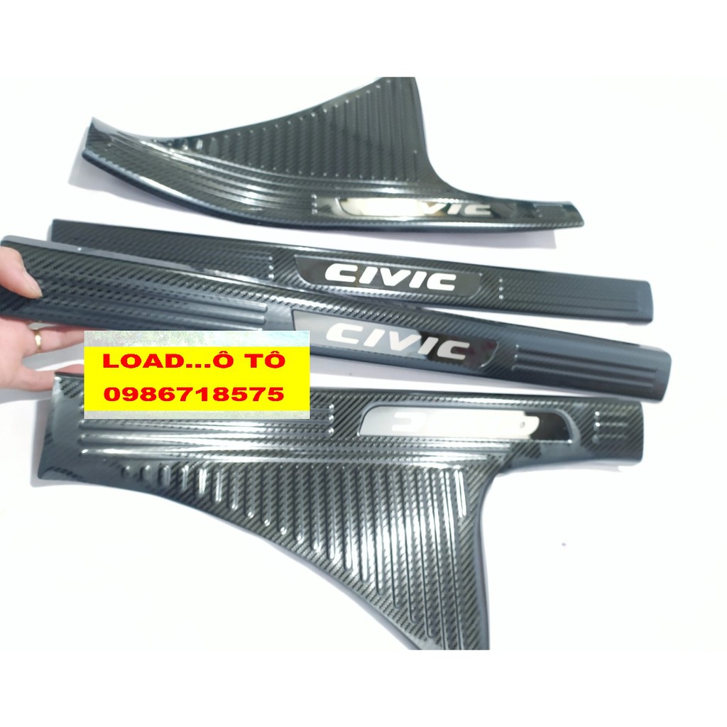 Ốp Bậc Cửa, Nẹp Bước Chân, Cốp Sau Honda Civic 2023-2019 Mẫu Vân Carbon Cao Cấp