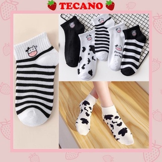 Vớ nữ cổ ngắn Tecano dễ thương họa tiết bò sữa ngộ nghĩnh TN130