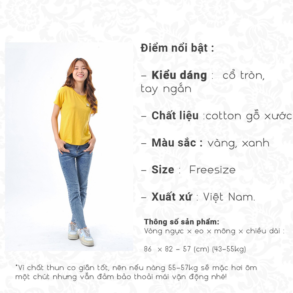 Áo thun phông nữ thời trang Eden tay ngắn cổ tròn thêu hình thoang mát thấm hút tốt freesize - AT104