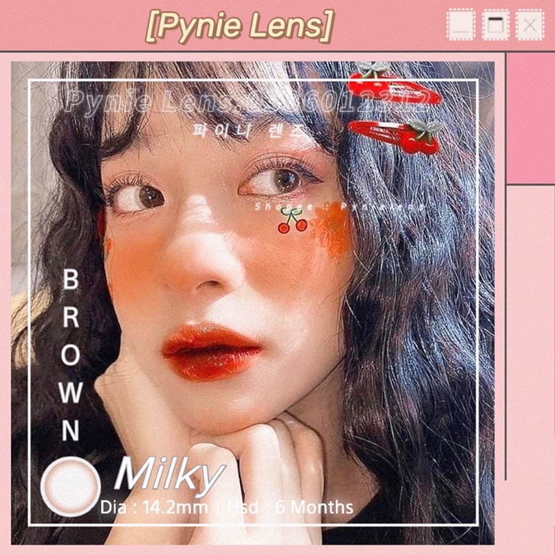 🎀 𝐿𝑒𝑛𝑠 𝑀𝑖𝑙𝑘𝑦 𝐵𝑟𝑜𝑤𝑛 🍒  Màu nâu trà sữa không viền lên mắt trong veo siêu ngọt ngào | Pynielens ✨